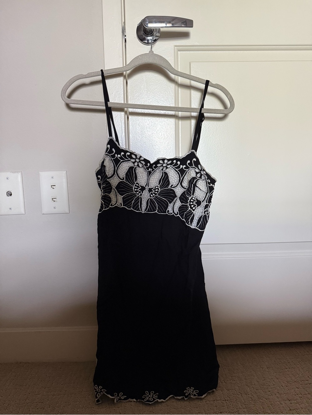 Cleobella Black Slip Dress with White Floral Lace Bodice